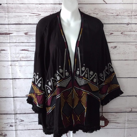 Knox Rose Boho Top Black w/ Embroidery Beautiful - Picture 1 of 5
